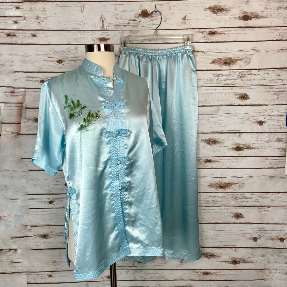 Satiny PJ Set Silky Washable Hand Painted Fabric